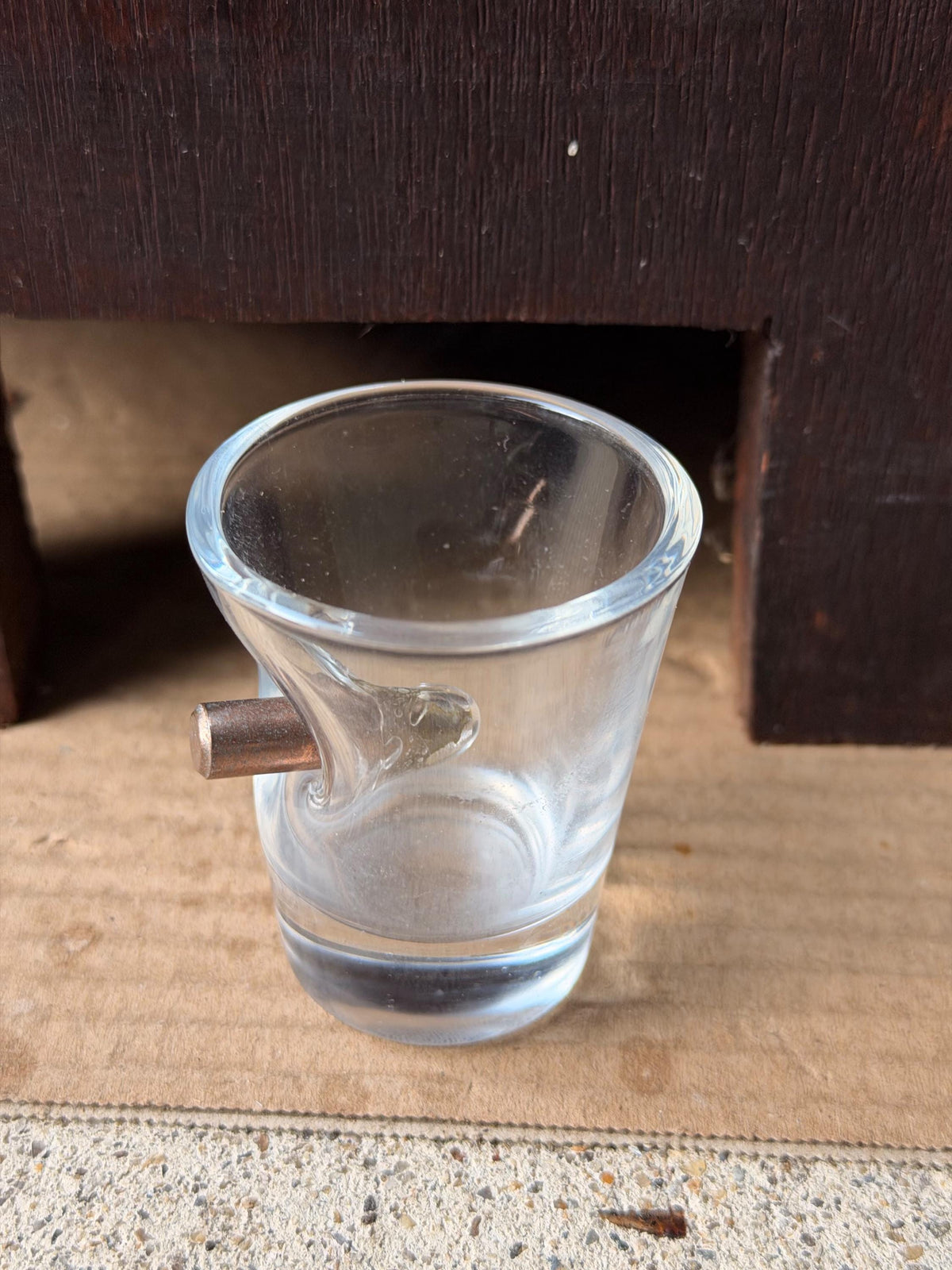 Real Bullet Embedded Shot Glass Handcrafted Heavy Glassware Barware 2.4 in