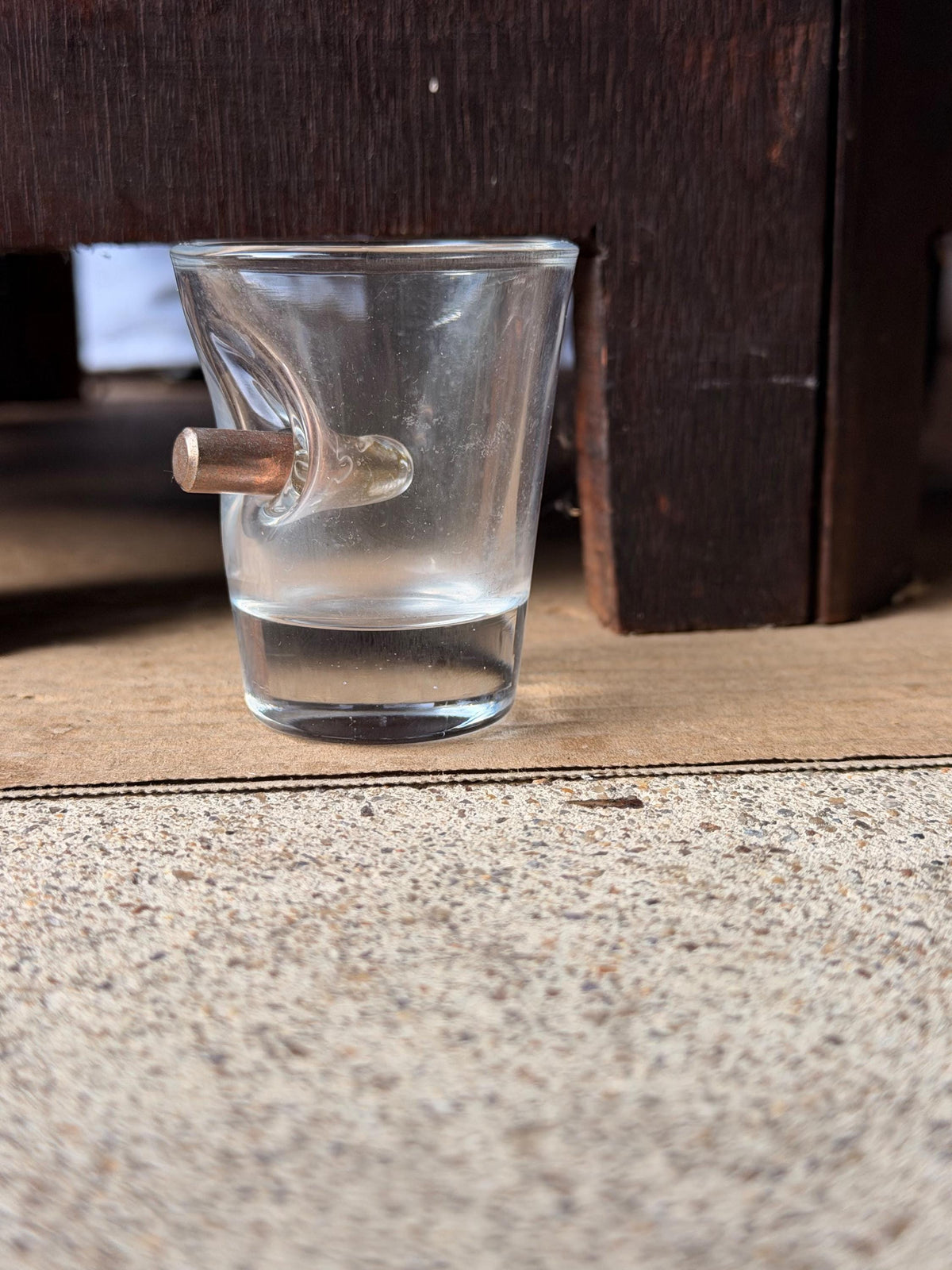 Real Bullet Embedded Shot Glass Handcrafted Heavy Glassware Barware 2.4 in