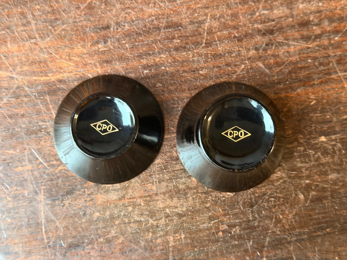 Vintage CPO Black Lacquer Sake Cup Pair Gold Maki e Mini Bowls 2.2" Dish