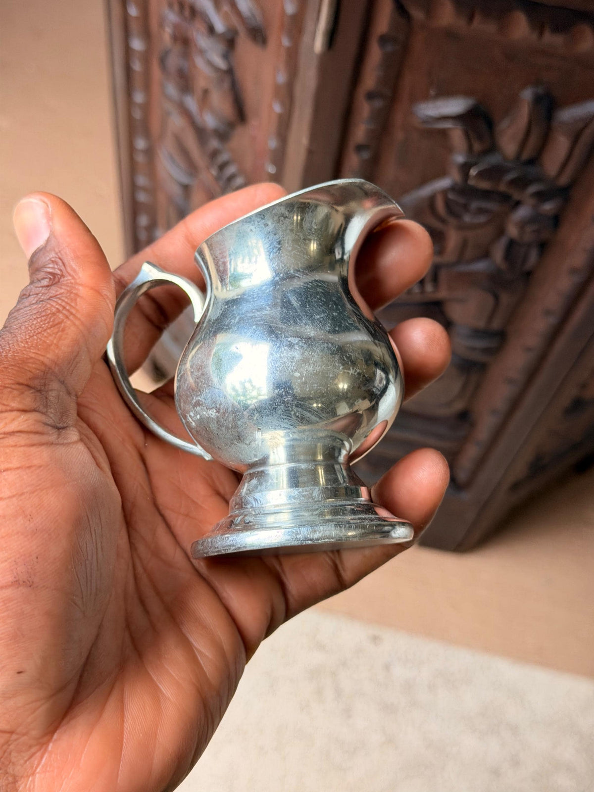 Vintage Pewter Mini Pitcher Trio Set of 3 Individual Creamers Footed 3.5"