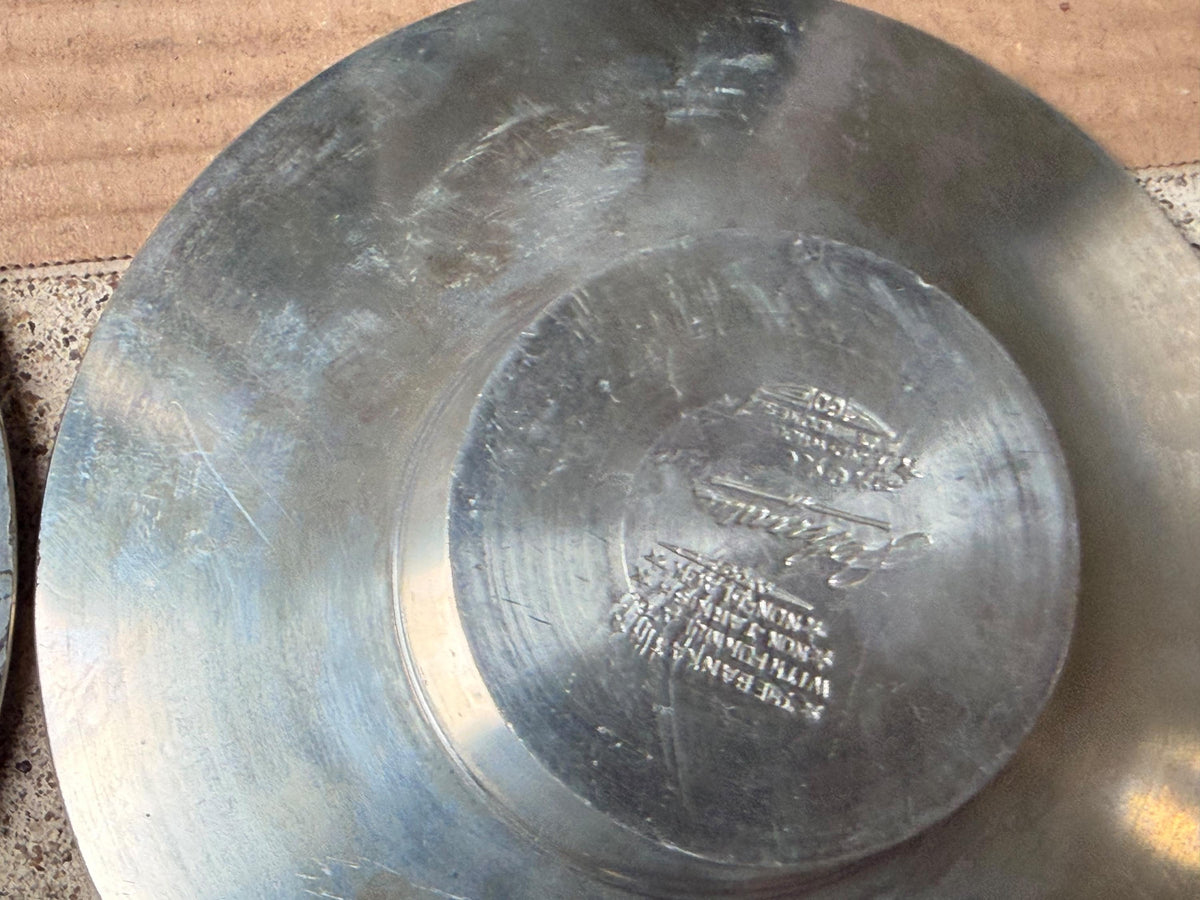 Vintage Banka Tin Pewter Catchall Dishes Hand Wrought Indonesia Pair 5.6 in