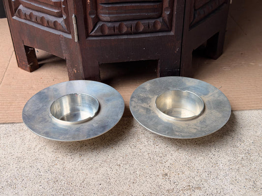 Vintage Banka Tin Pewter Catchall Dishes Hand Wrought Indonesia Pair 5.6 in