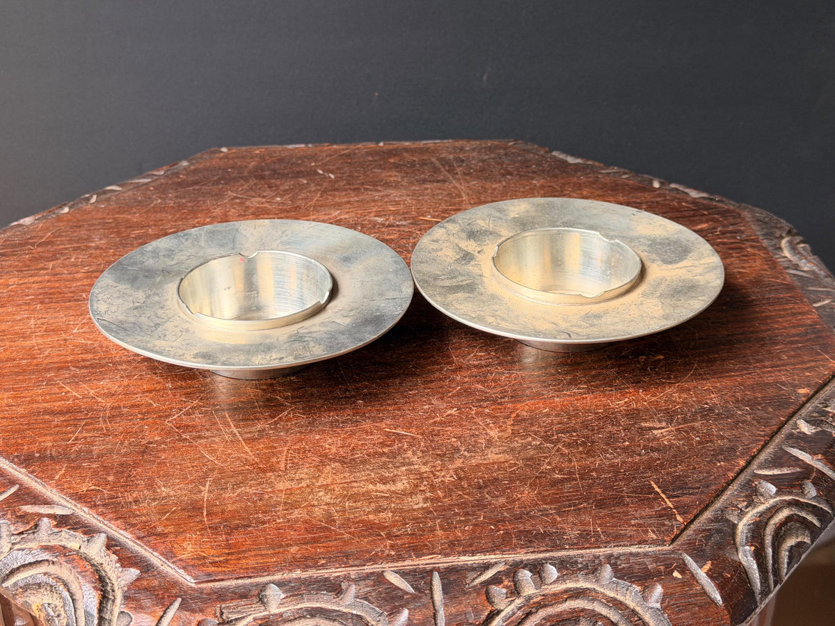 Vintage Banka Tin Pewter Catchall Dishes Hand Wrought Indonesia Pair 5.6 in