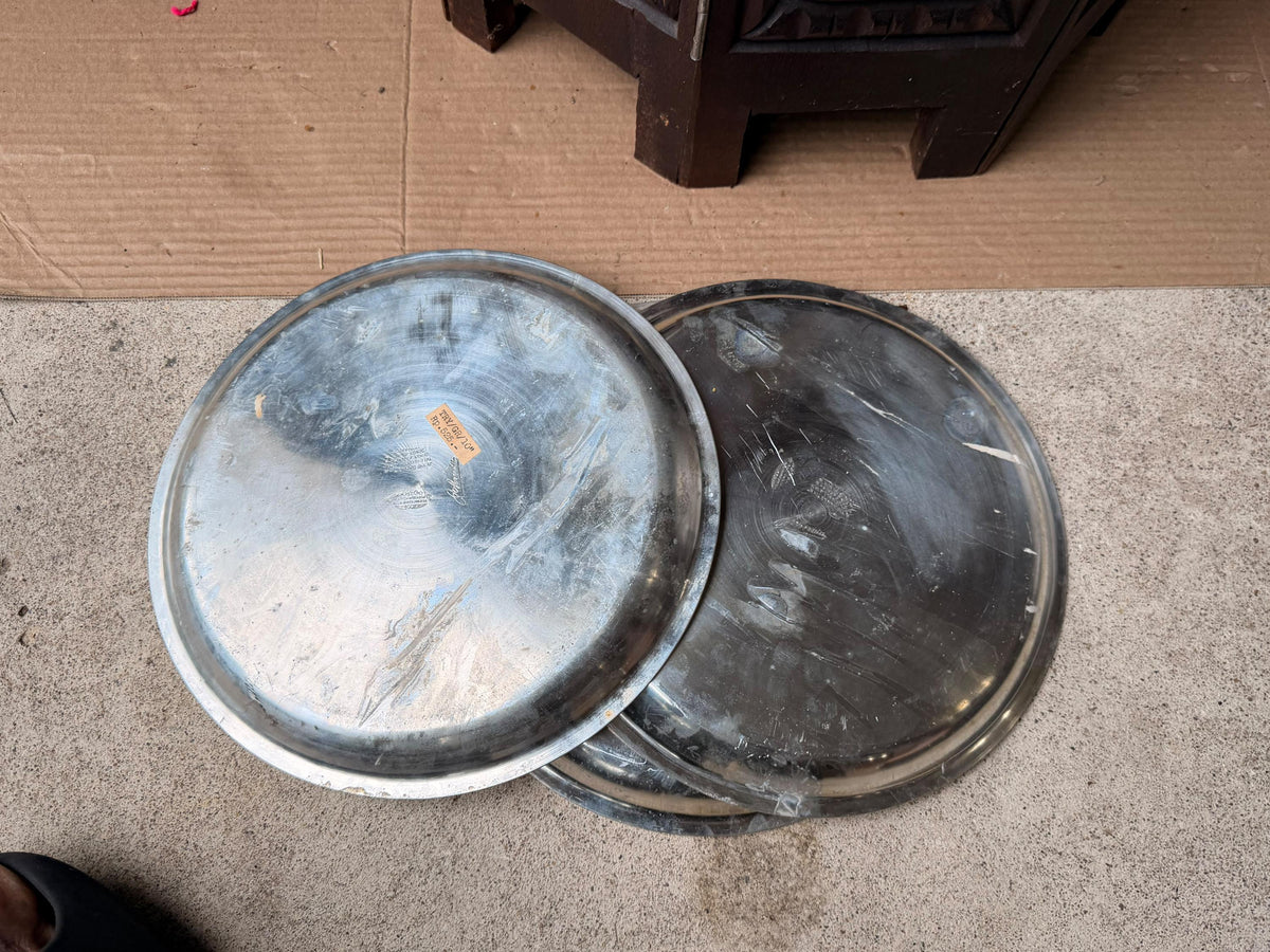 Vintage Banka Tin Pewter Serving Trays Charger Plates Set 3 Indonesia 10.2 in