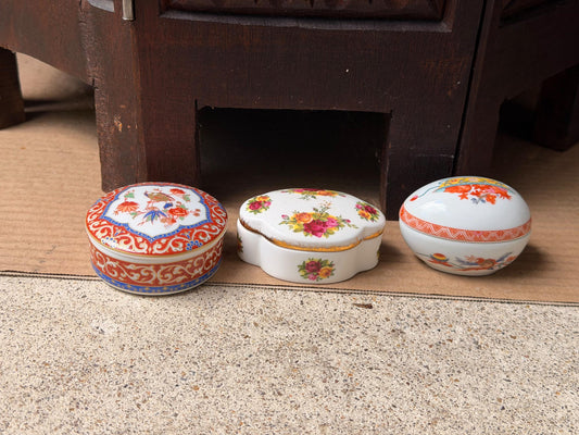3 Vintage European Porcelain Trinket Boxes Limoges Royal Albert Kaiser Floral