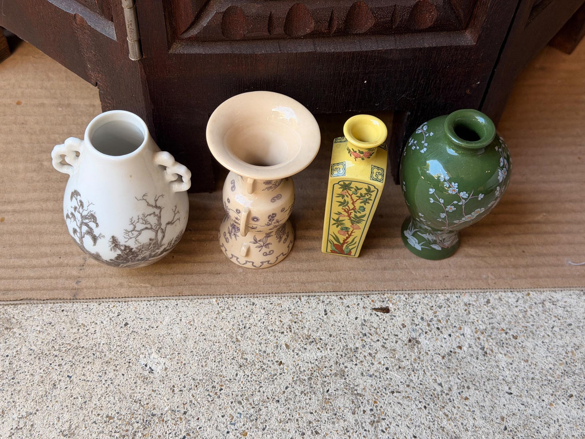 4 Vintage Japanese Miniature Vases Franklin Porcelain 1980 Imperial Dynasty 3.3"