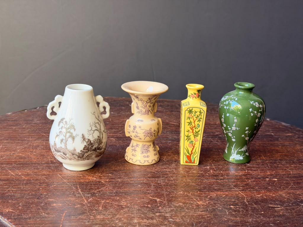 4 Vintage Japanese Miniature Vases Franklin Porcelain 1980 Imperial Dynasty 3.3"