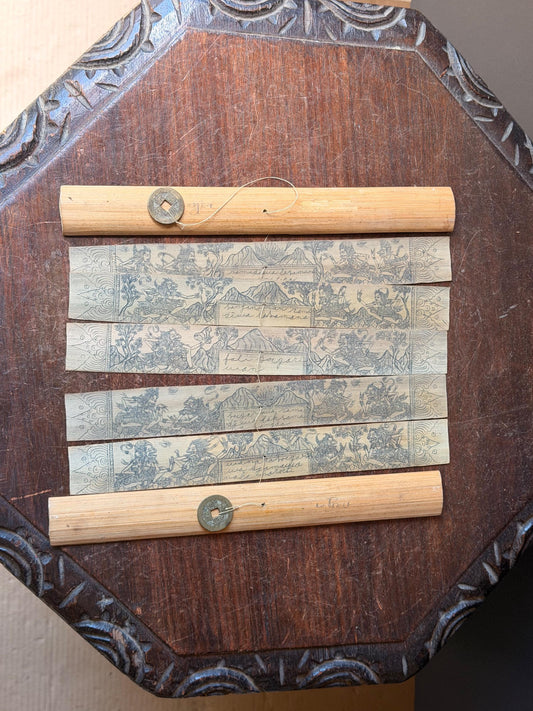 Vintage Balinese Lontar Palm Leaf Manuscript Incised Prasi Wayang Art