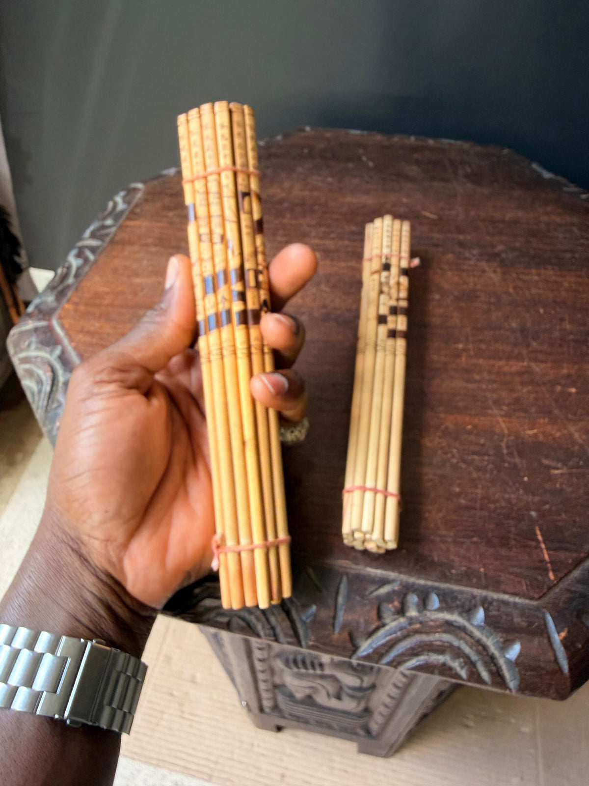 Vintage Chinese Pyrography Bamboo Chopstick Bundles Etched Landscape Art