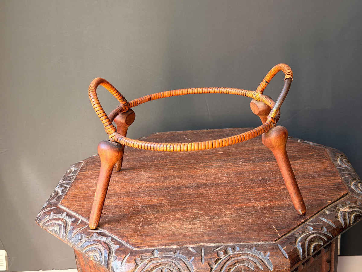 Vintage MCM Jens Quistgaard Dansk Teak Rattan Casserole Stand Trivet 10in