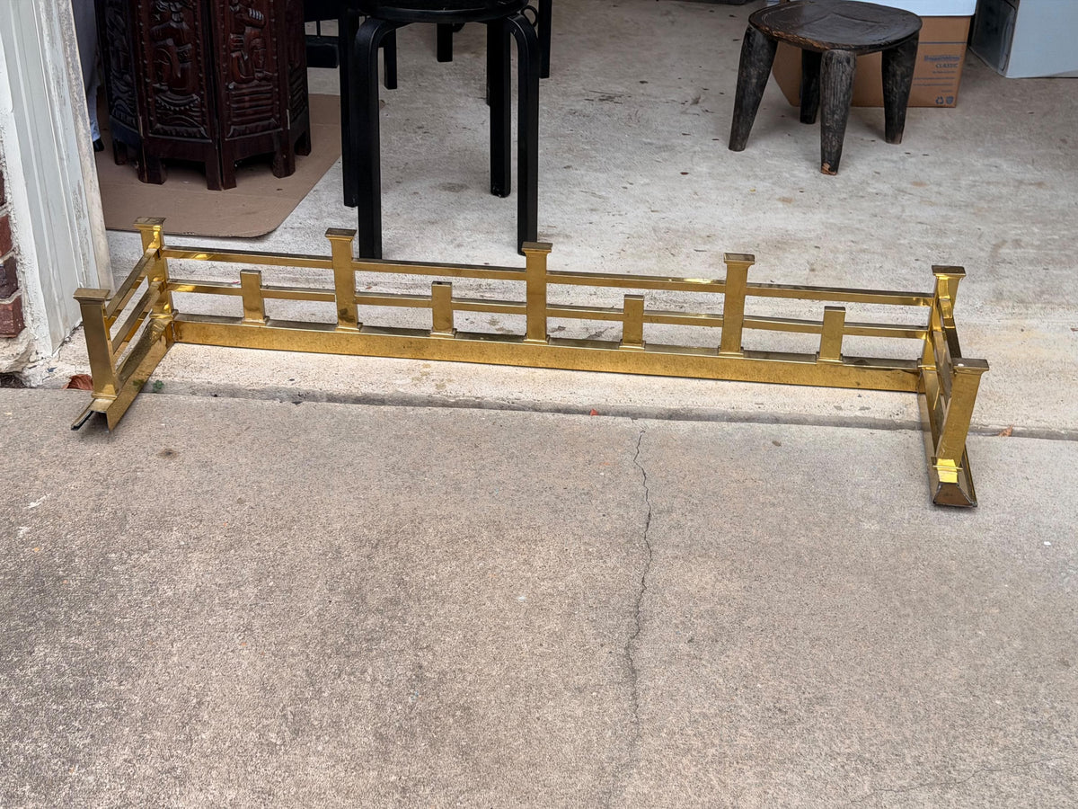 MCM Brass Fireplace Fender Hearth Guard Geometric Railing 52" Free Ship