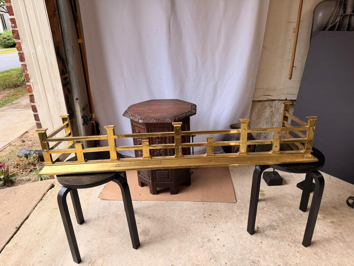 MCM Brass Fireplace Fender Hearth Guard Geometric Railing 52" Free Ship