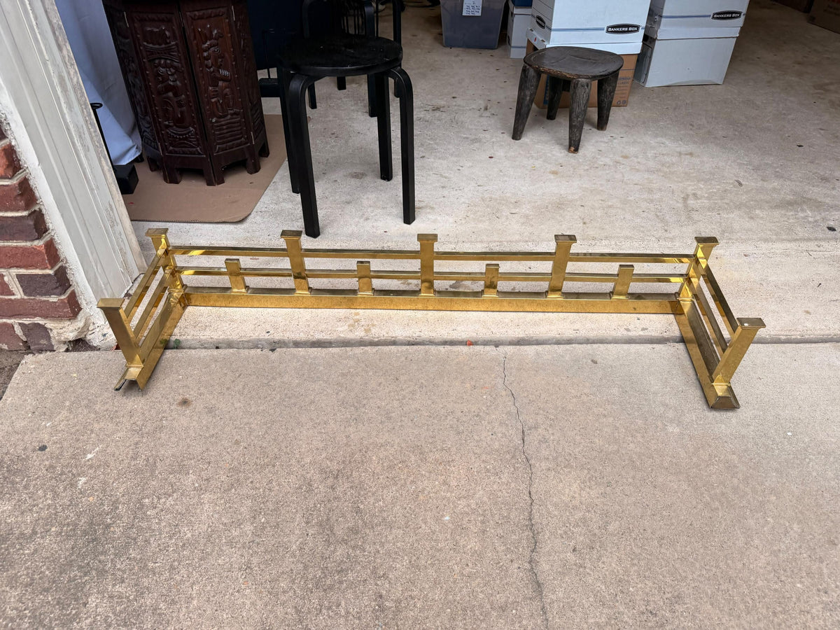 MCM Brass Fireplace Fender Hearth Guard Geometric Railing 52" Free Ship