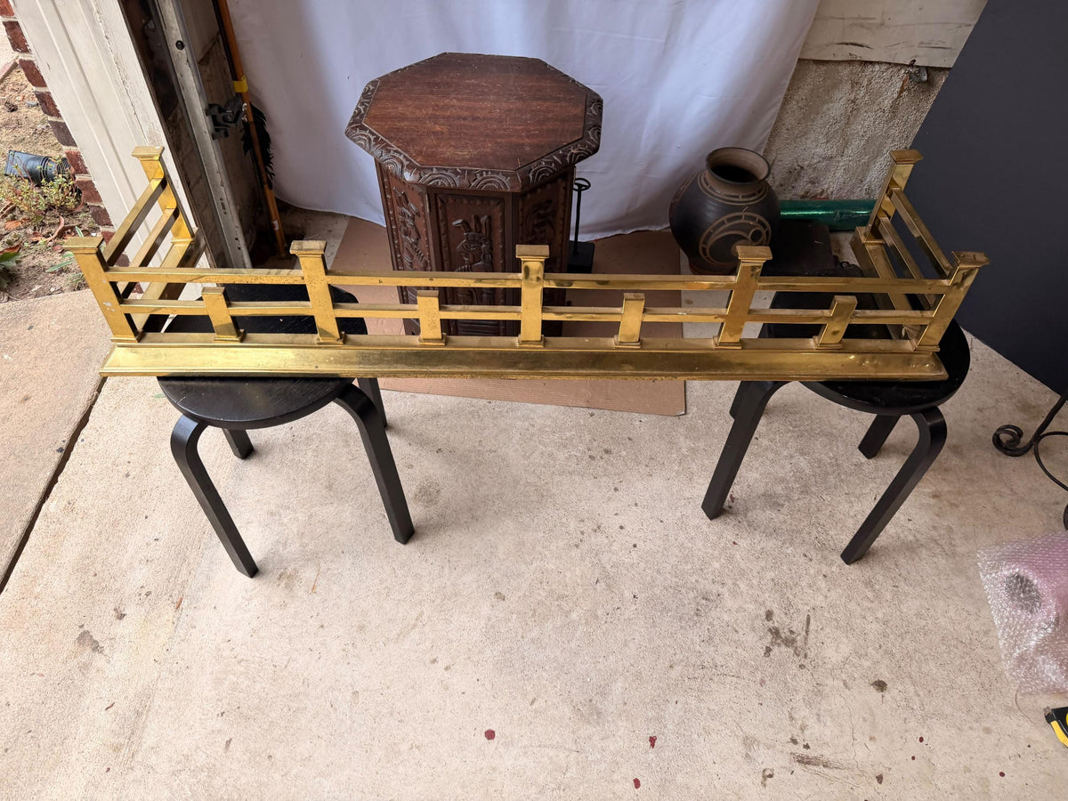 MCM Brass Fireplace Fender Hearth Guard Geometric Railing 52" Free Ship