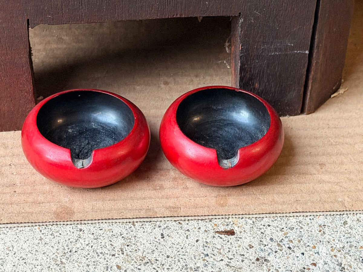 Fuzhou Foochow Lacquer Bowls Pair, Vintage Ling Dai Mi Red and Black Lacquerware Trinket Dishes, Chinese Decor