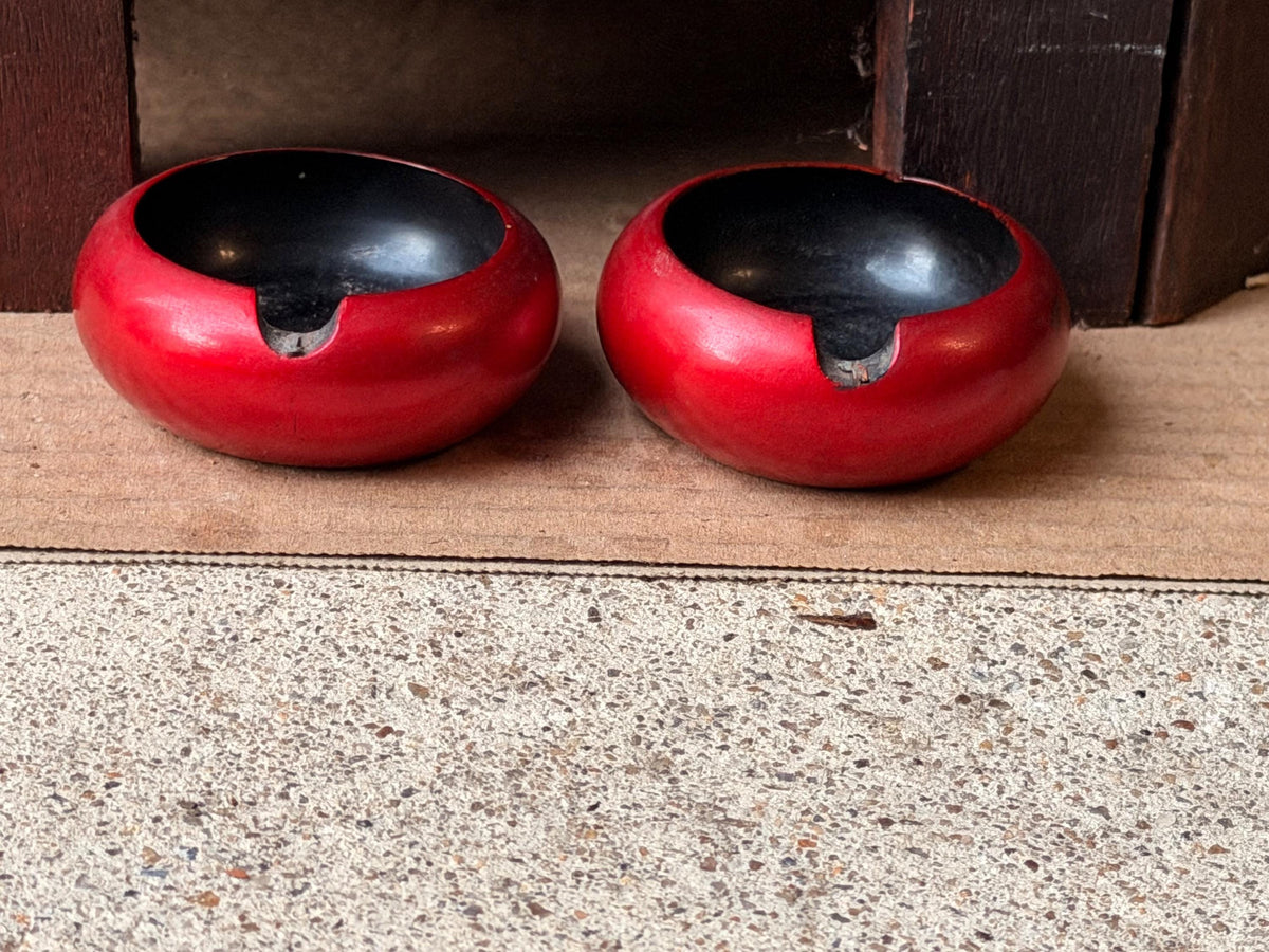 Fuzhou Foochow Lacquer Bowls Pair, Vintage Ling Dai Mi Red and Black Lacquerware Trinket Dishes, Chinese Decor