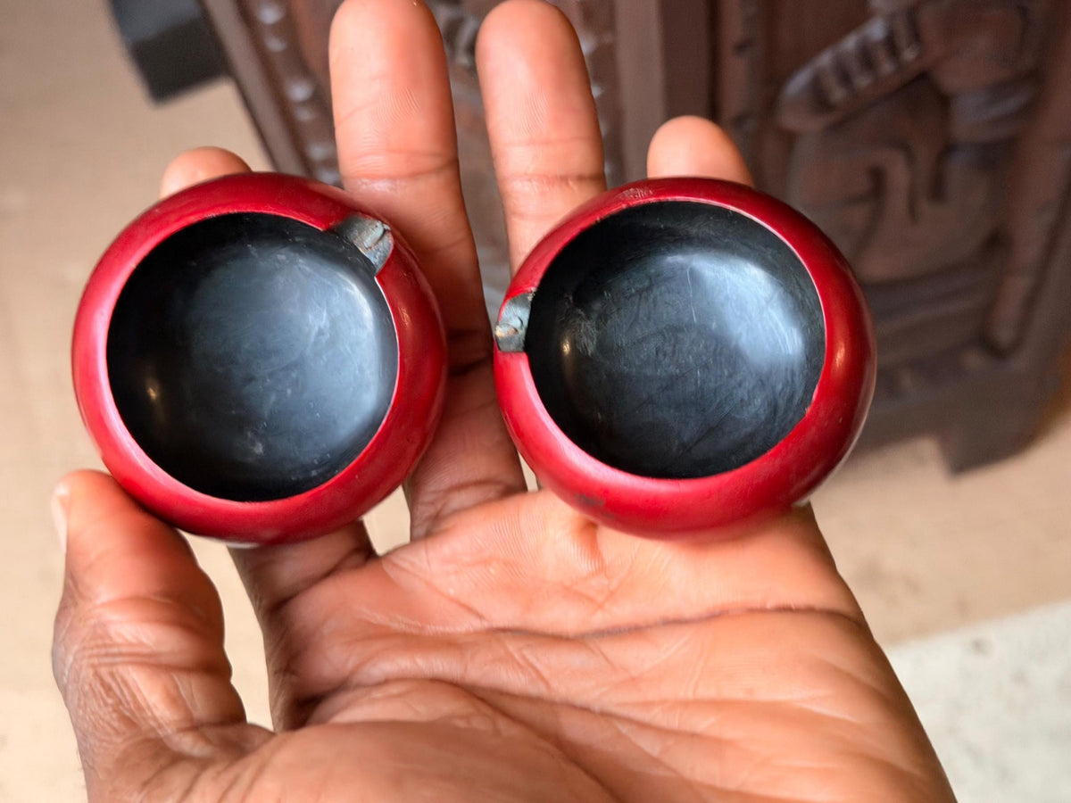 Fuzhou Foochow Lacquer Bowls Pair, Vintage Ling Dai Mi Red and Black Lacquerware Trinket Dishes, Chinese Decor