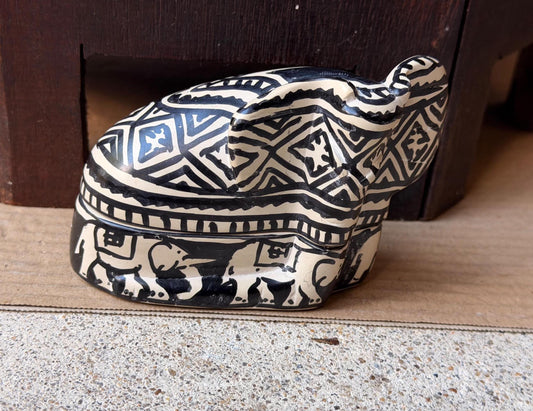 Kenyan Carved Soapstone Elephant Lidded Trinket Box Keepsake Dish Decor 4.5"