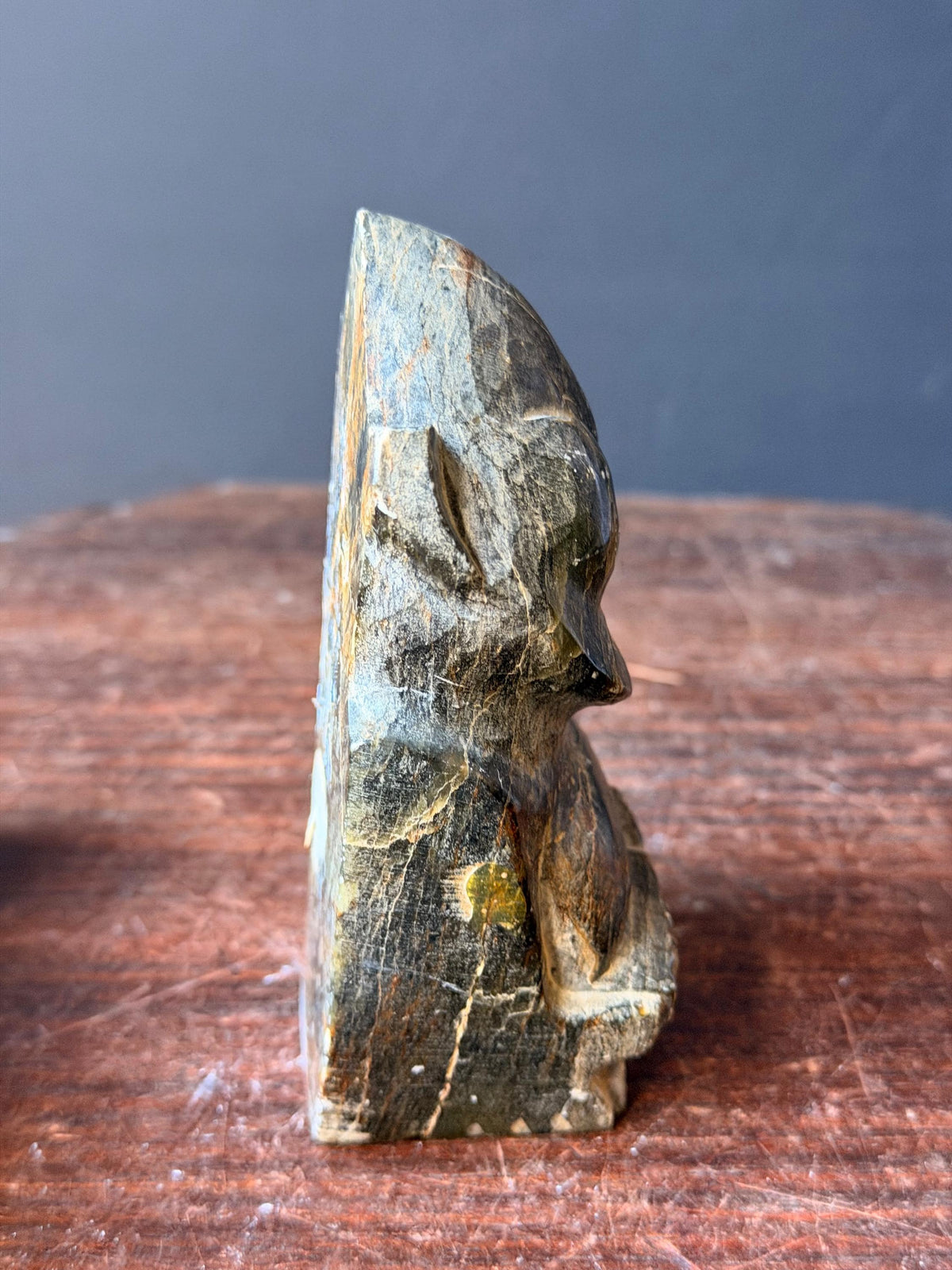 Vintage Inuit Soapstone Carving Owl Figure Signed Arctic Bird Sculpture 4.8"