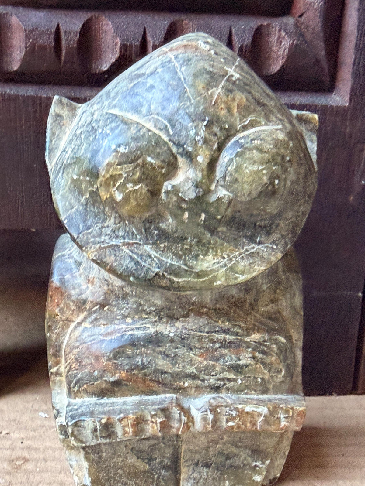 Vintage Inuit Soapstone Carving Owl Figure Signed Arctic Bird Sculpture 4.8"