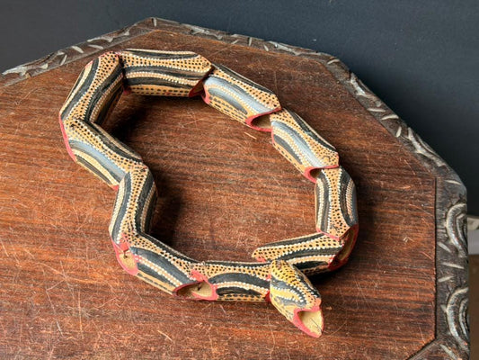 Vintage Hand Painted Bamboo Articulated Snake Kinetic Dot Art Sculpture 26"