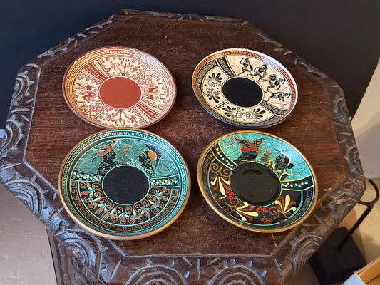 Greek Pottery Dishes Set 4 D Vassilopoulos Hand Painted Hermes Athena 4.25"