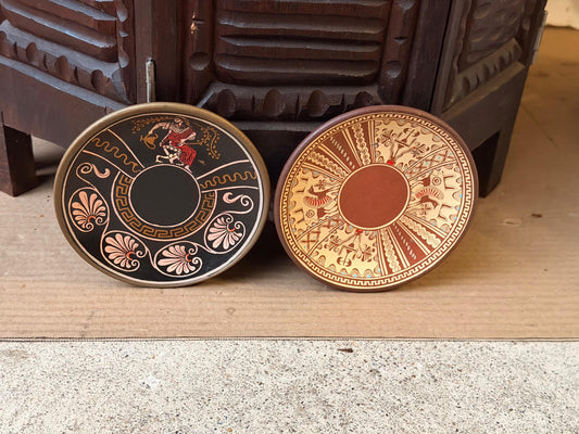 Greek Pottery Dishes Set 2 D Vassilopoulos Dionysos Minoan Larnax 4.8"