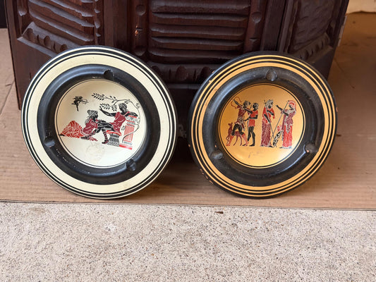 Pair Vintage Greek Ceramic Decorative Dishes Iris In Greece Classical Art 6"
