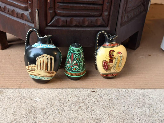 3pc Vintage Greek Ceramic Set D Vassilopoulos Parthenon Salt Shaker Wall Jugs