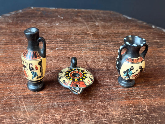 3pc Vintage Greek Miniature Pottery Set D Vassilopoulos Lekythos Amphora 3.2"