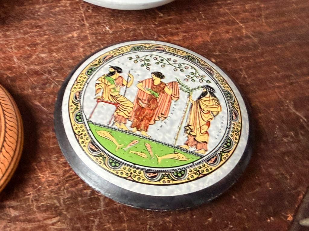 3pc Vintage Greek Ceramic Lidded Boxes Pyxis Set Hand Painted Classical 3.5"