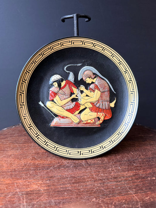 Vintage Greek Ceramic Wall Plaque Relief Achilles Patroclus Spyropoulos 9.4"