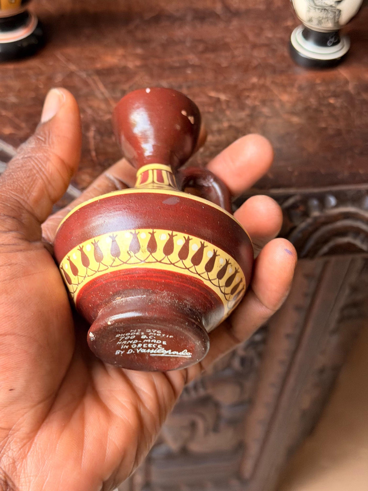 Greek Pottery Vase Set 3 D Vassilopoulos Hand Painted Vintage Classical Urns