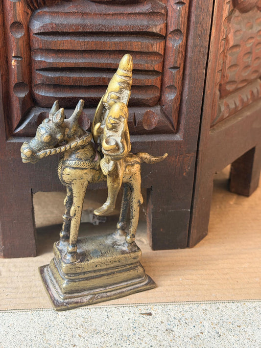 Antique Brass Khandoba Mhalsa Equestrian Statue 19th Century Folk Art 7"