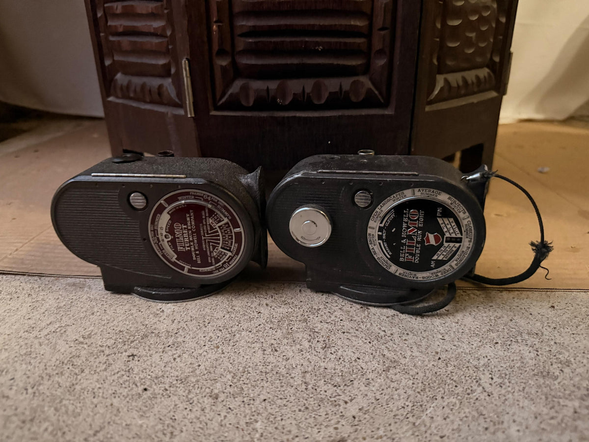 Vintage Bell & Howell Filmo Double Run Eight 8mm Movie Camera Pair Mid-Century