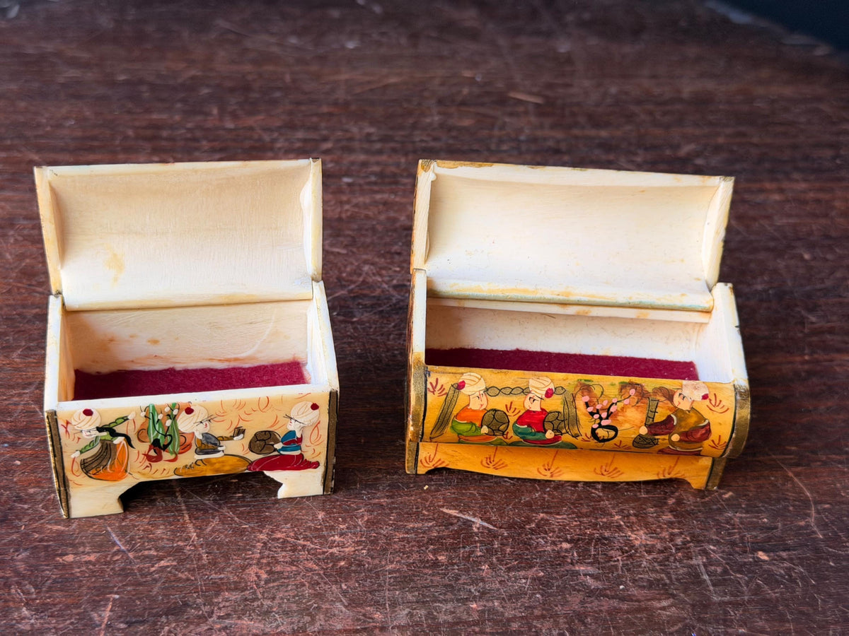 Vintage Hand Painted Miniature Casket Box Lot Near Eastern Court Scene Set 2