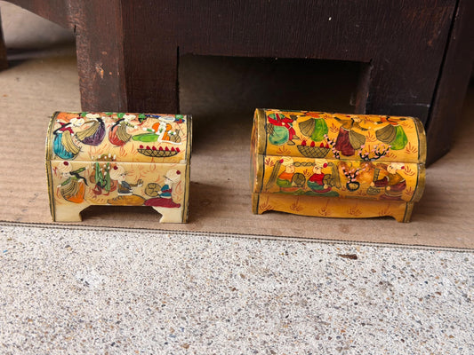 Vintage Hand Painted Miniature Casket Box Lot Near Eastern Court Scene Set 2