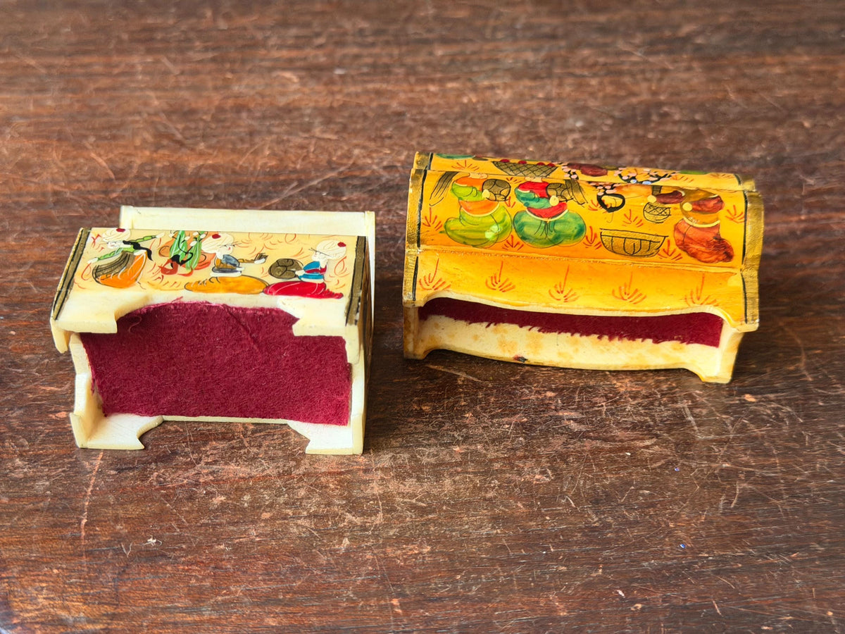 Vintage Hand Painted Miniature Casket Box Lot Near Eastern Court Scene Set 2