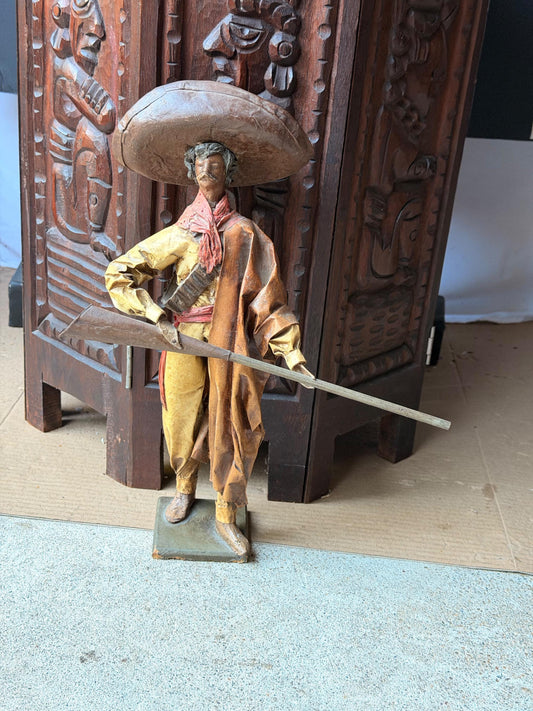 Vintage Martin Renteria Papel Mexica Folk Art Revolutionary Figure Rifle 14.5"