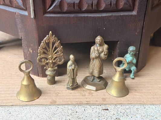 Vintage Brass Bronze Miniature Figurine Bell Monk Lot 6pc Folk Art Accents