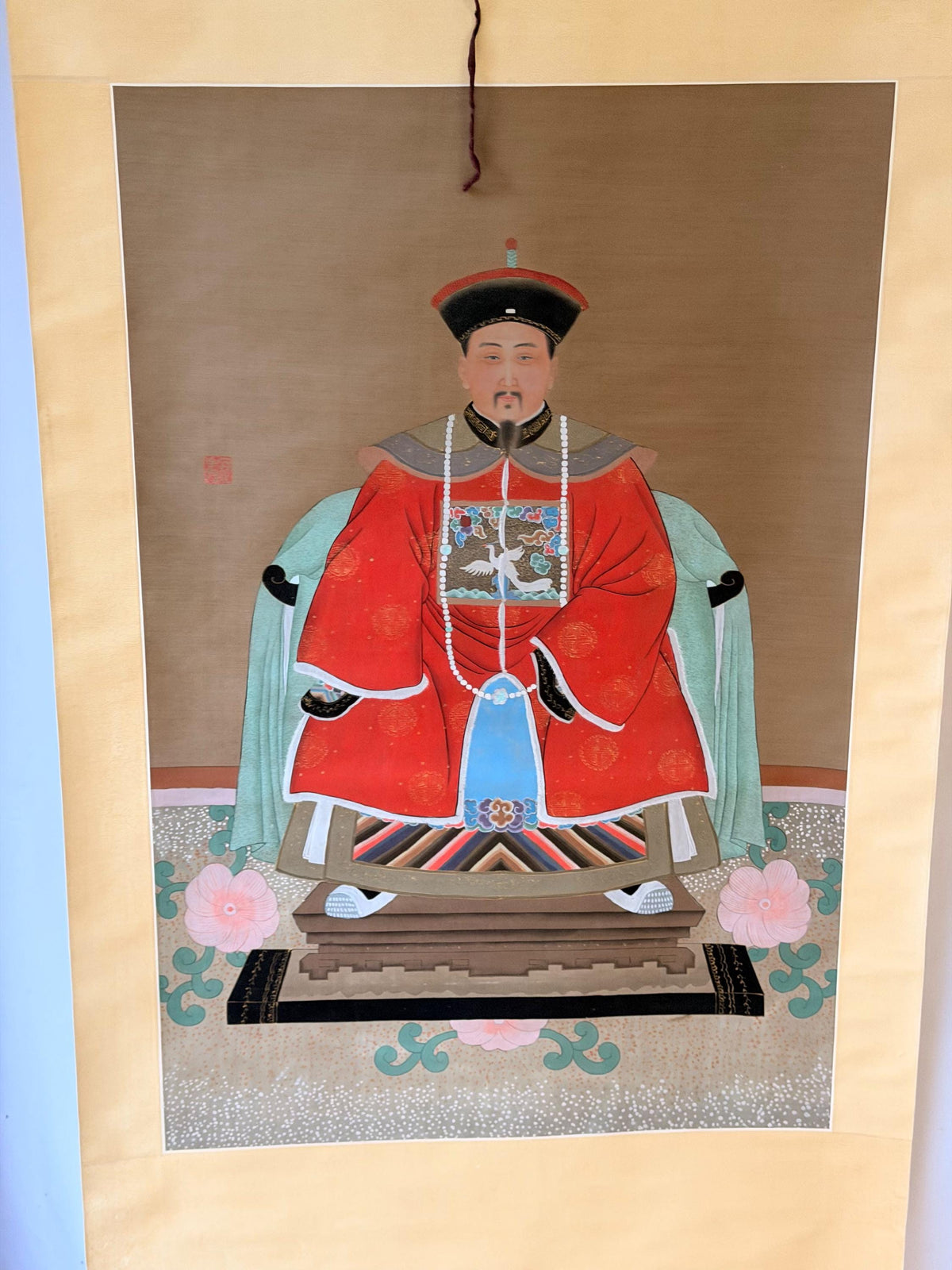 Chinese Qing Xianfeng Emperor Silk Hanging Scroll Painting Ancestor Portrait 75"