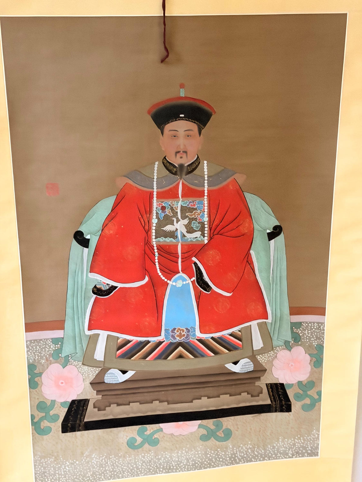 Chinese Qing Xianfeng Emperor Silk Hanging Scroll Painting Ancestor Portrait 75"