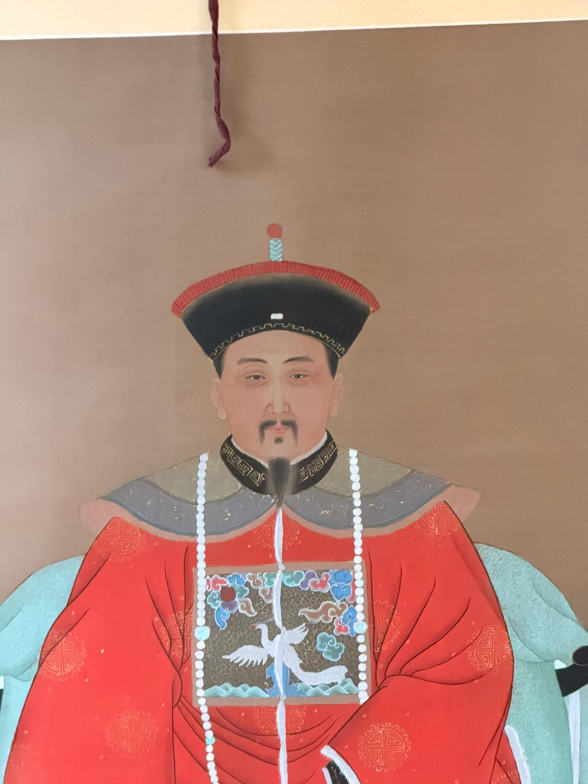 Chinese Qing Xianfeng Emperor Silk Hanging Scroll Painting Ancestor Portrait 75"