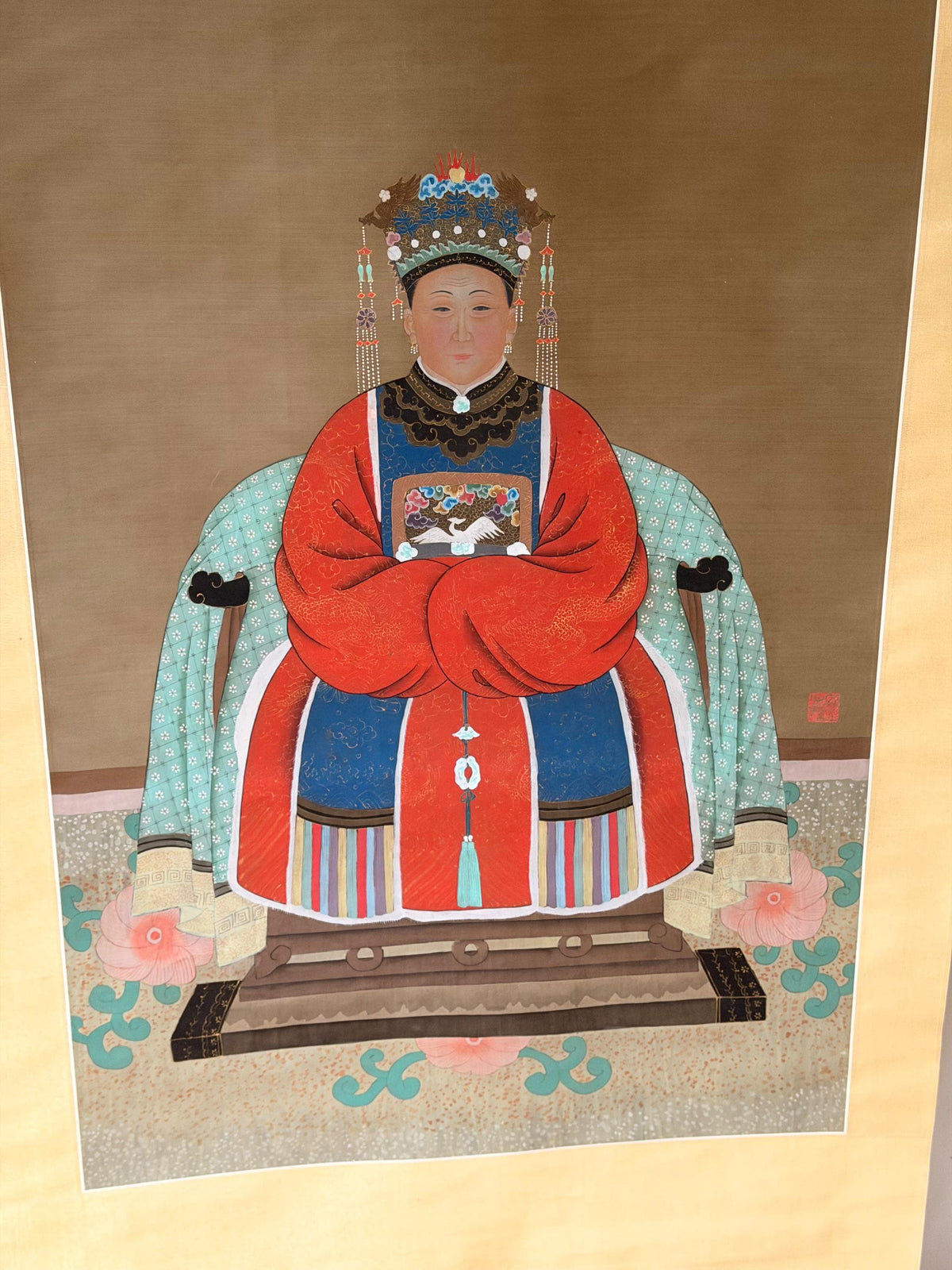 Chinese Qing Style Empress Silk Hanging Scroll Painting Ancestor Portrait 75"