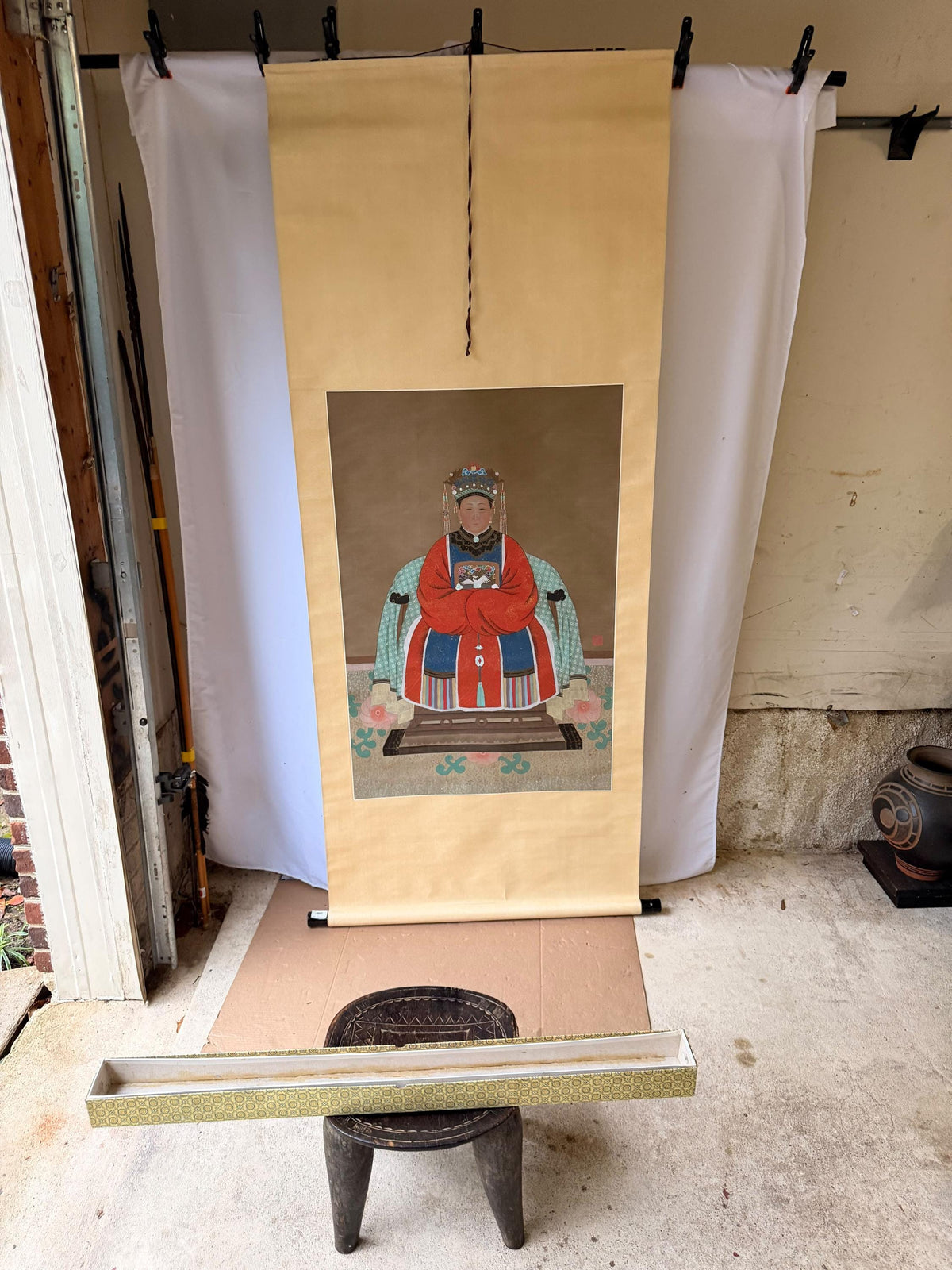 Chinese Qing Style Empress Silk Hanging Scroll Painting Ancestor Portrait 75"