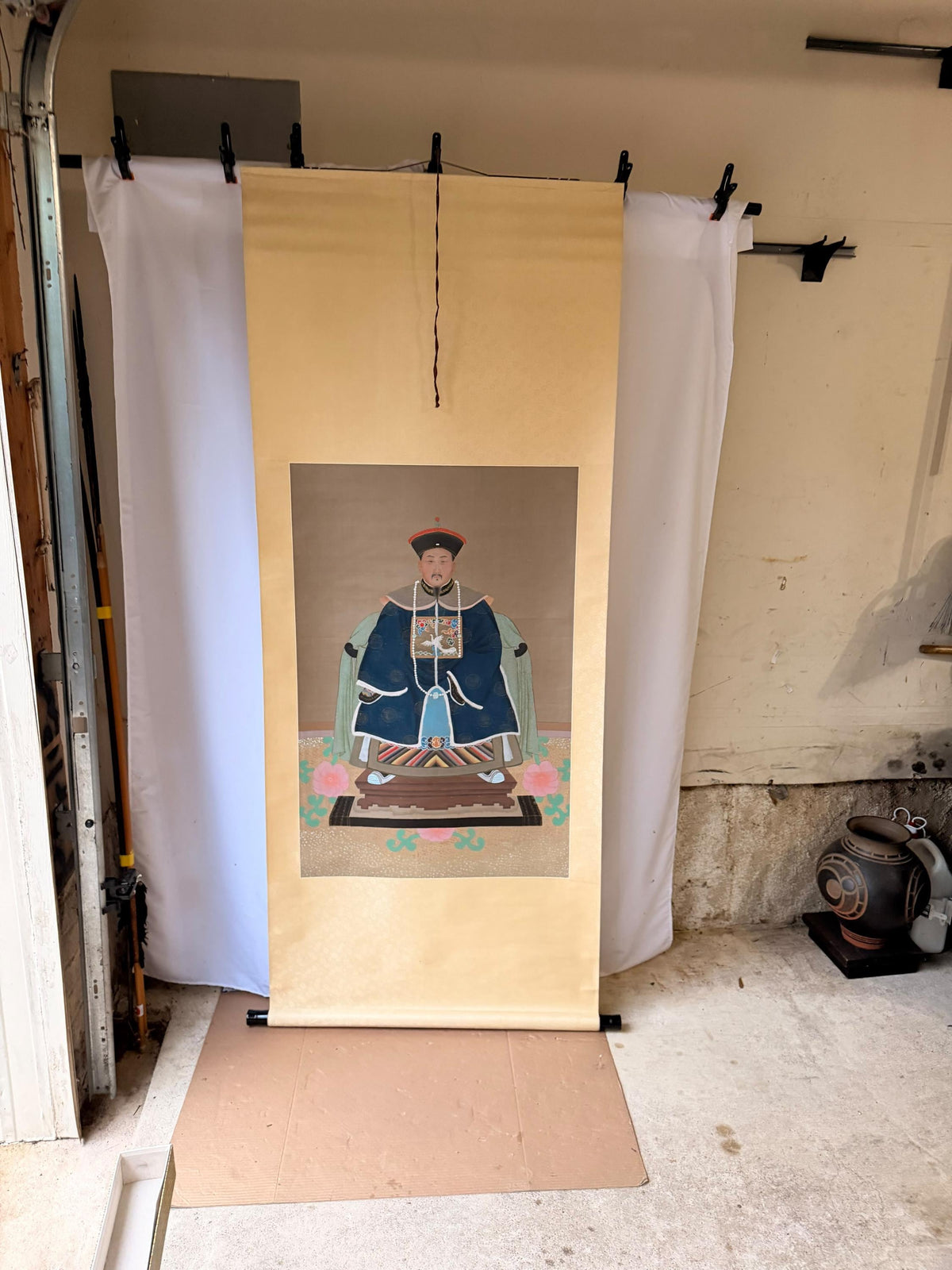 Chinese Qing Style Jiaqing Emperor Silk Hanging Scroll Ancestor Portrait 75"