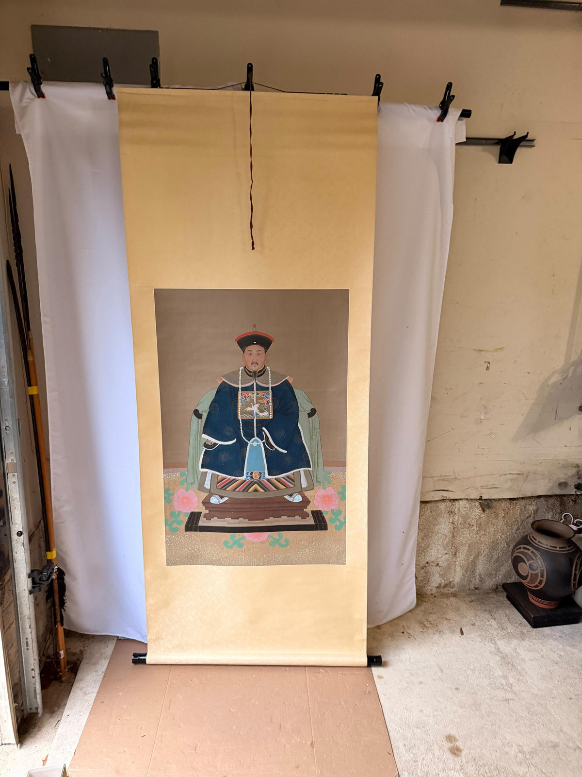 Chinese Qing Style Jiaqing Emperor Silk Hanging Scroll Ancestor Portrait 75"
