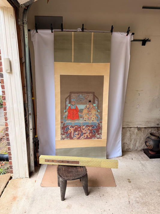 Ming Style Imperial Emperor Empress Silk Scroll Painting Ancestor Portrait 74x31