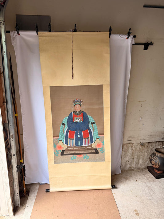 Qing Style Imperial Empress Silk Scroll Painting Ancestor Court Portrait 74.5x31