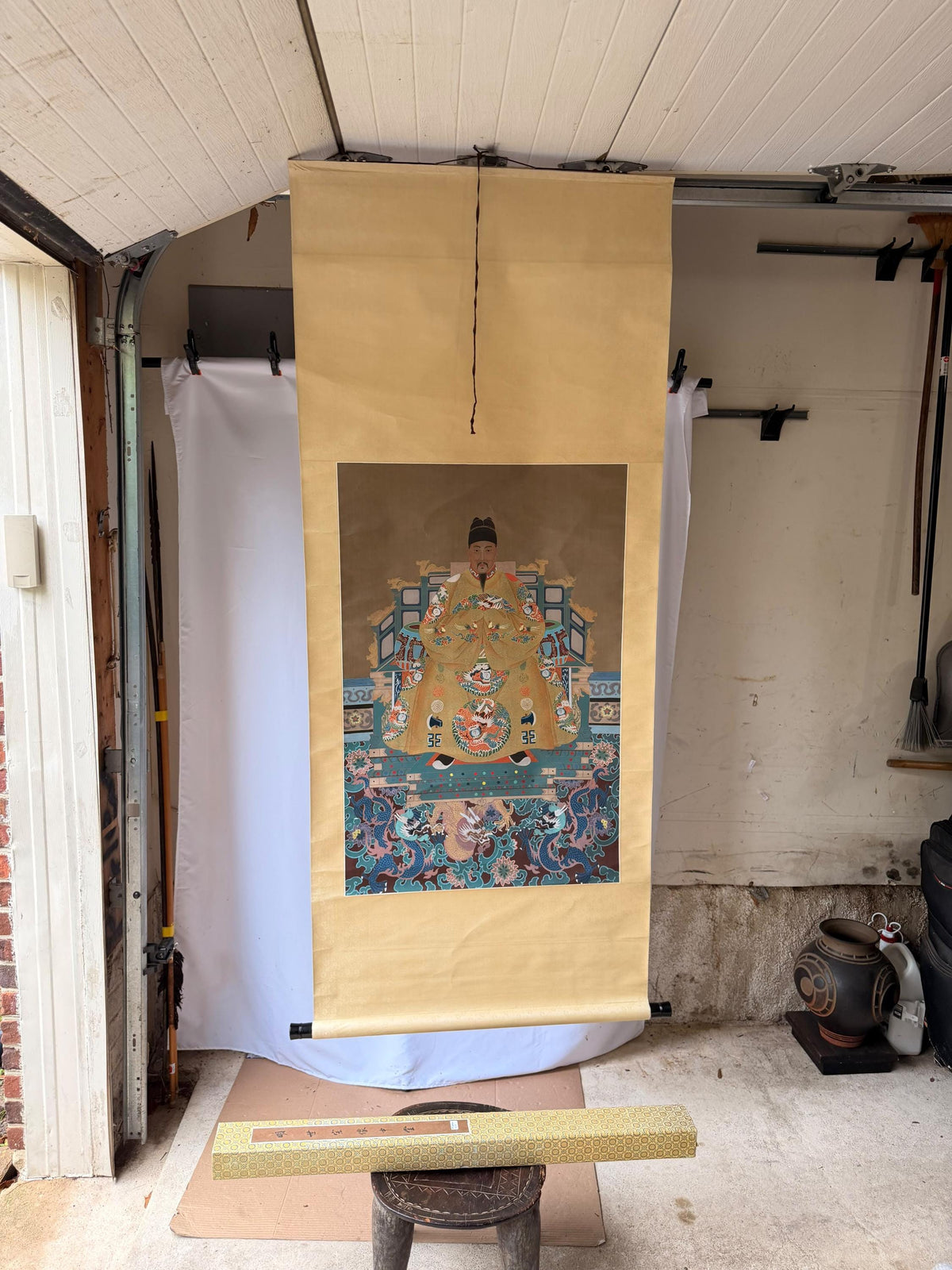 Vintage Ming Style Shizong Emperor Silk Hanging Scroll Imperial Portrait 74x31